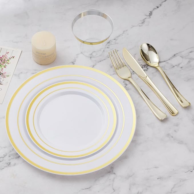 600PCS Gold Dinnerware Set for 100 Guests