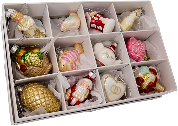 Kurt Adler Noble Gems Wedding Ornament (Set of 12), 2.75"-4"