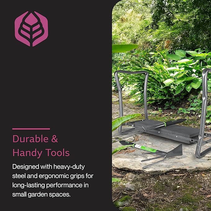 Yard Butler Garden Kneeler Bundle - 2-in-1 Kneeler & Seat Combo with Terra Rake & Terra Tiller - Ergonomic Design - Powder Coated Steel - Portable - Versatile Gardening Tool Set for Comfort