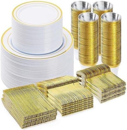 600PCS Gold Dinnerware Set for 100 Guests