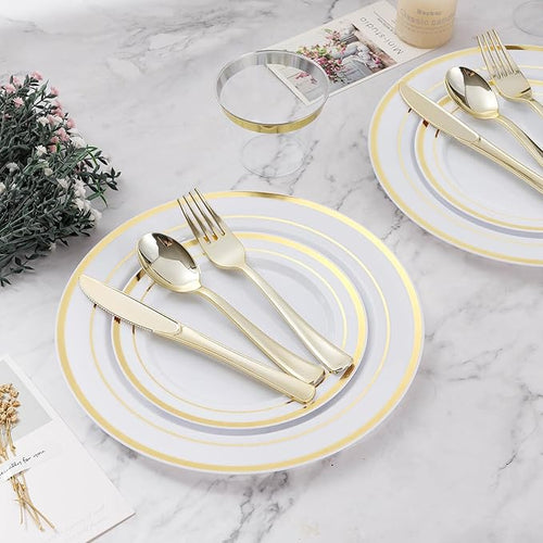 600PCS Gold Dinnerware Set for 100 Guests