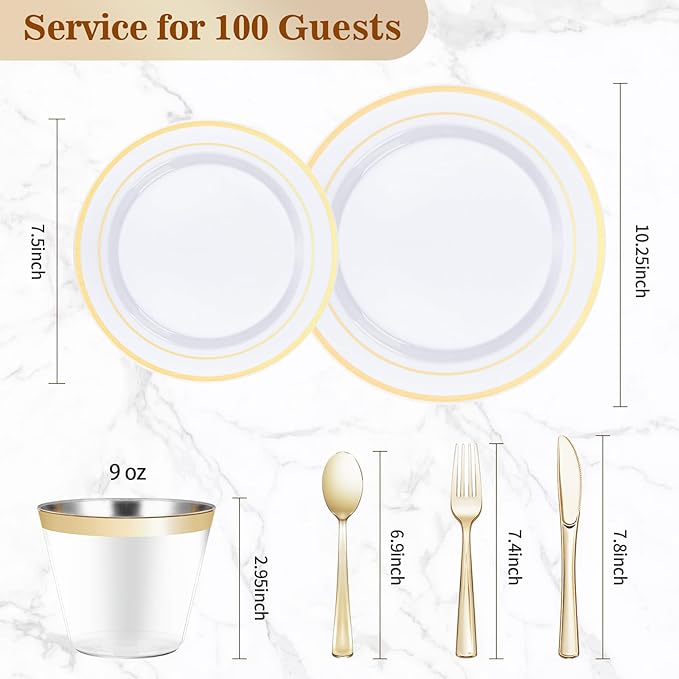 600PCS Gold Dinnerware Set for 100 Guests