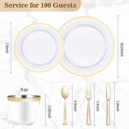 600PCS Gold Dinnerware Set for 100 Guests