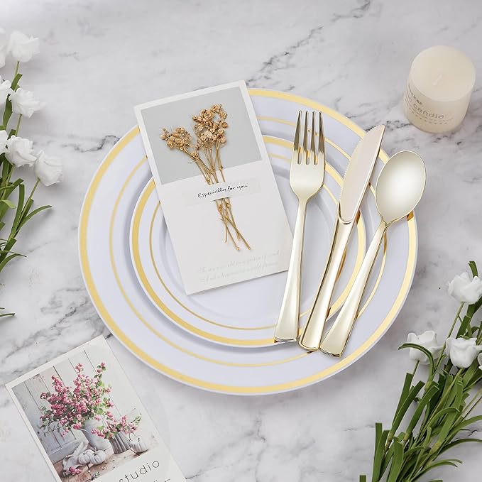 600PCS Gold Dinnerware Set for 100 Guests