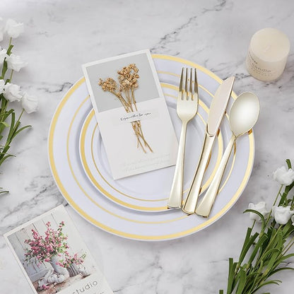 600PCS Gold Dinnerware Set for 100 Guests