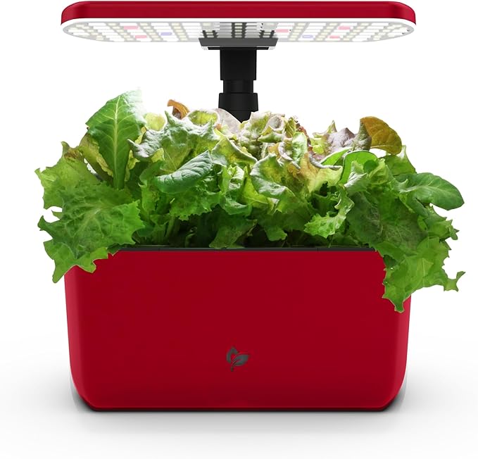 Harvest Lite in Cherry Red, Soil-Free Indoor Hydroponic Garden with LED Grow Light for Year-Round Gardening of up to 6 Herbs and Vegetables