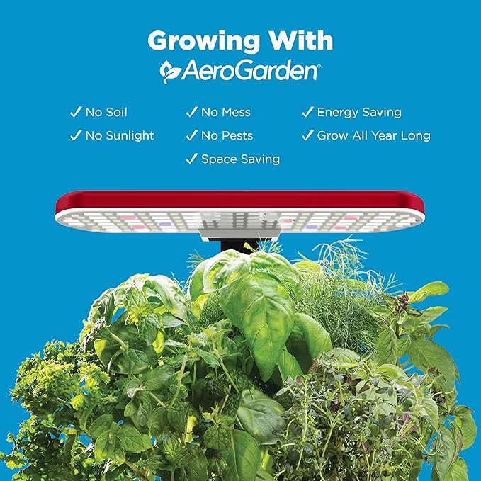 Harvest Lite in Cherry Red, Soil-Free Indoor Hydroponic Garden with LED Grow Light for Year-Round Gardening of up to 6 Herbs and Vegetables