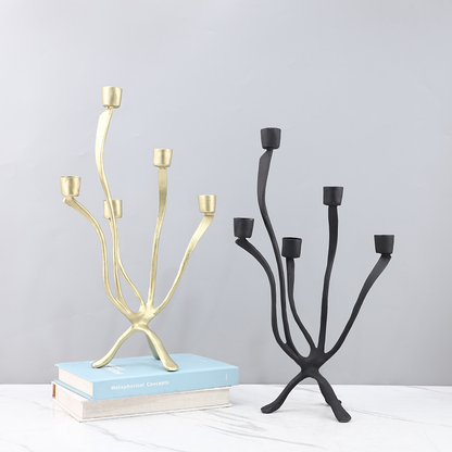 Modern minimalist irregular metal branch multi-headed candlestick decorative ornament